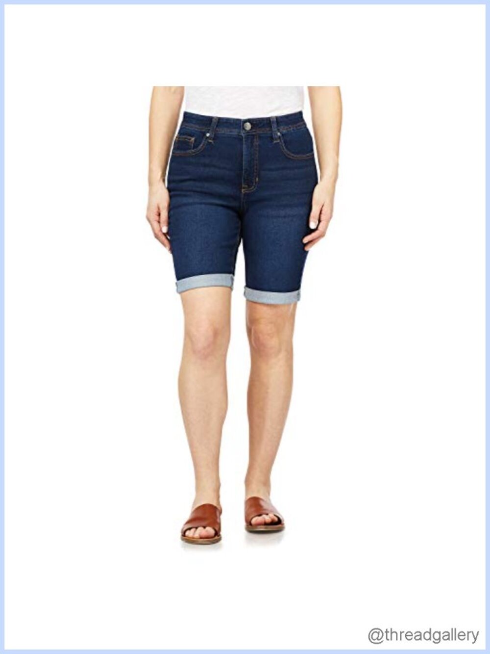 Denim Bermuda Shorts Sculpting Mid Rise 9" Inseam Flat Front